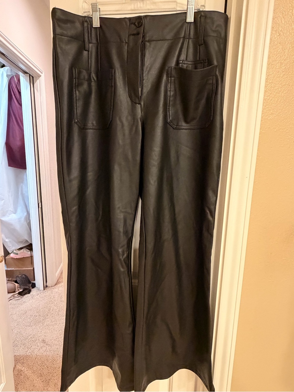 Women’s Black Faux Leather Wide-Leg Flare Pants Anthropologie / Maeve